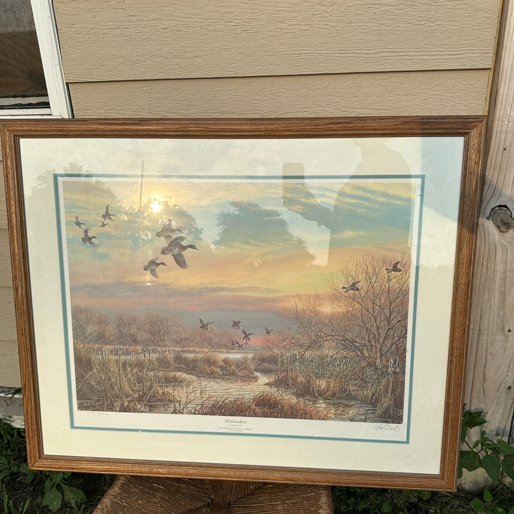 Herb Booth Signed Wetlanders Ducks Unlimited 1991 Flyway Collection Framed Art